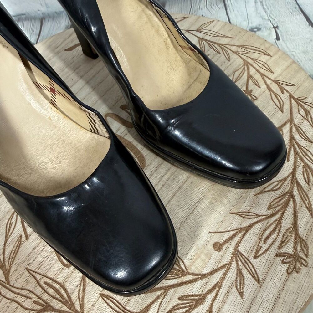 Burberry Black Patent Leather Pumps Heels Women's US 7.5 Nova Check Lined Italy - Picture 9 of 16